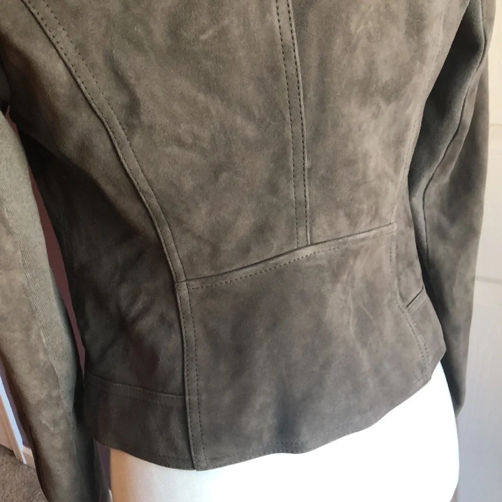 BCBG Maxazria Moto Zipper Leather Jacket slate Gray small - Picture 7 of 16